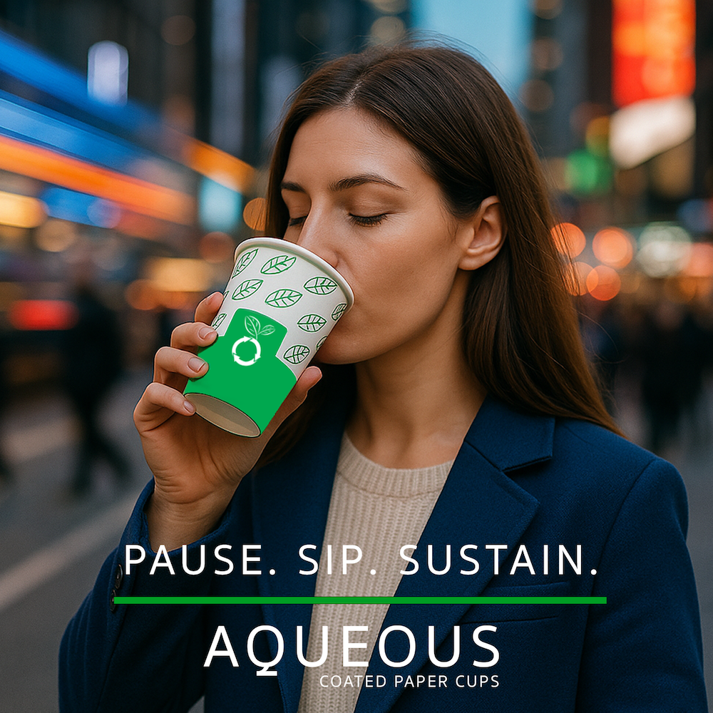 beyondGREEN Aqueous Paper Cups – 12 oz / 16 oz | Hot & Cold Use | Made in USA | 25 CT