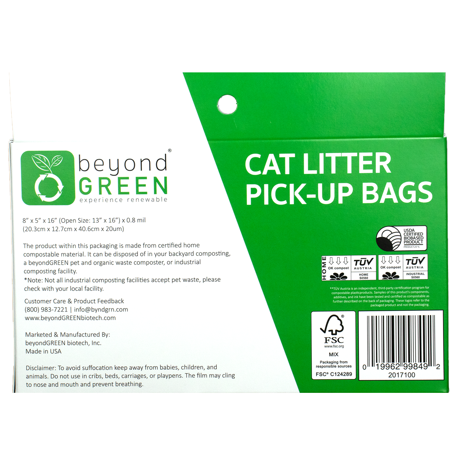 Plant-Based Cat Litter Pick-Up Bags with Handles - 100 bags