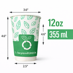 beyondGREEN Aqueous Paper Cups – 12 oz / 16 oz | Hot & Cold Use | Made in USA | 25 CT