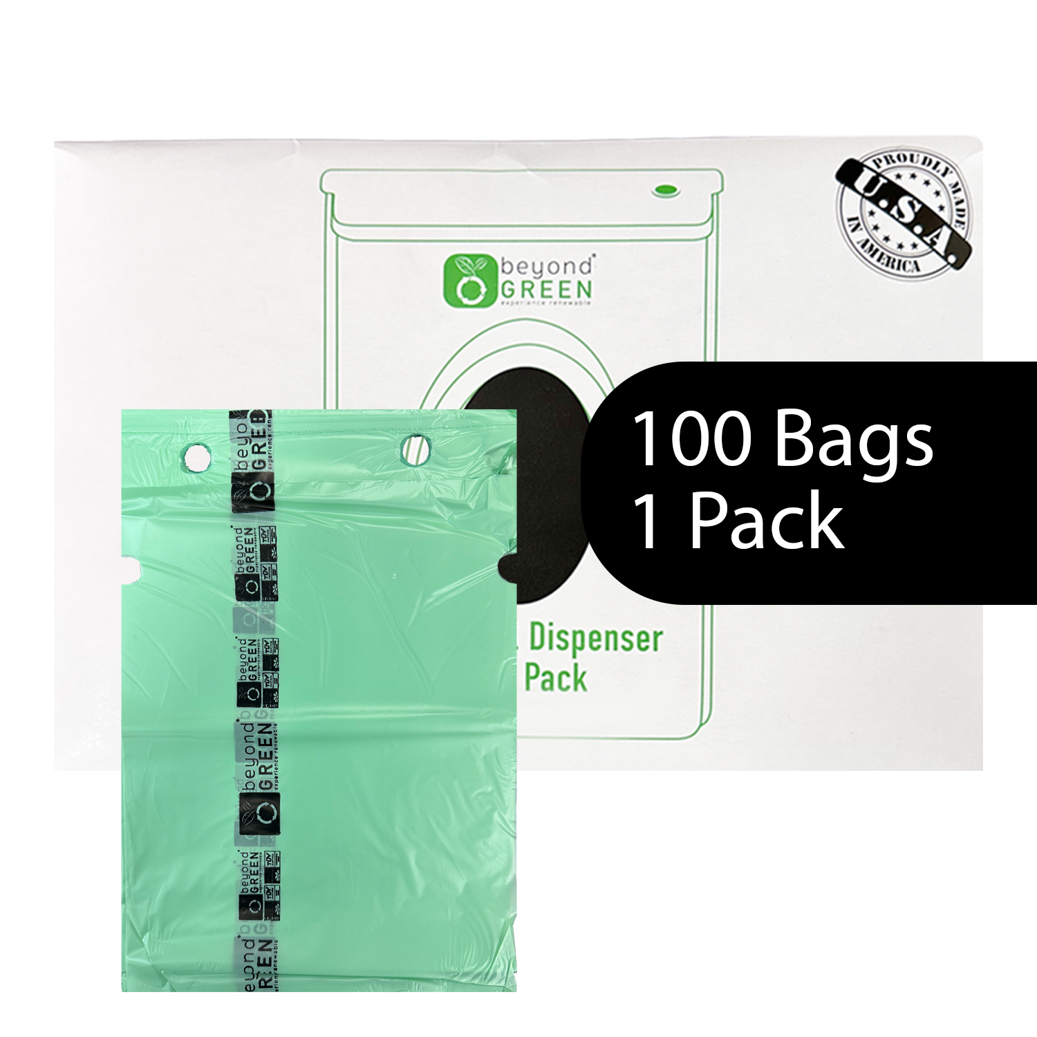 beyondGREEN Dog Waste Bags – Single-Pull Dispenser Refill Pack – Made in USA, Leak-Resistant, One-At-A-Time Dispensing (100 Bags per Pack)