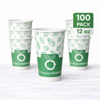 beyondGREEN Aqueous Paper Cups – 12 oz / 16 oz | Hot & Cold Use | Made in USA | 25 CT