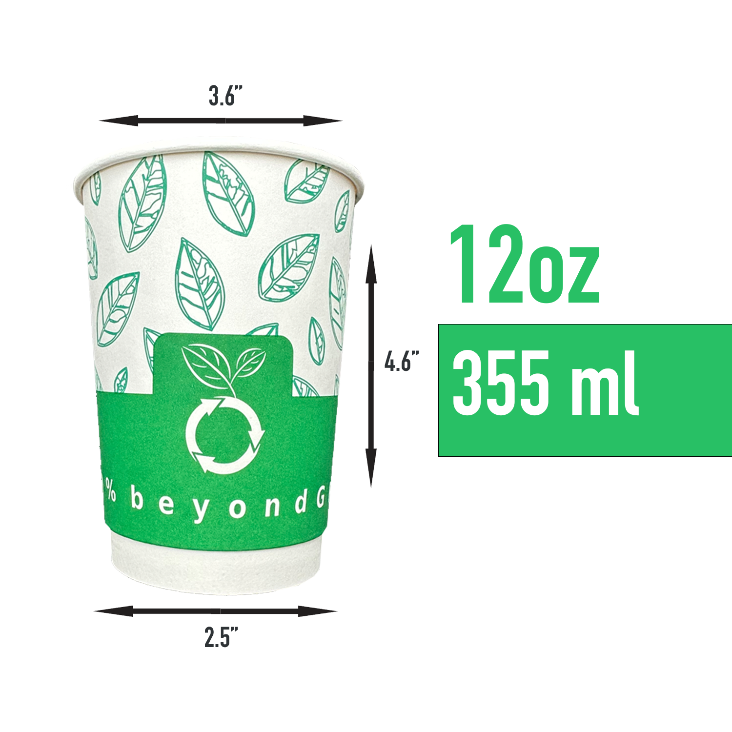 beyondGREEN Aqueous Paper Cups – 12 oz / 16 oz | Hot & Cold Use | Made in USA | 25 CT