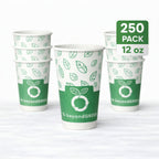 beyondGREEN Aqueous Paper Cups – 12 oz / 16 oz | Hot & Cold Use | Made in USA | 25 CT