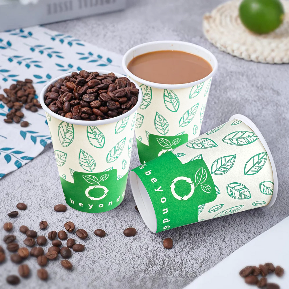 beyondGREEN Aqueous Paper Cups – 12 oz / 16 oz | Hot & Cold Use | Made in USA | 25 CT