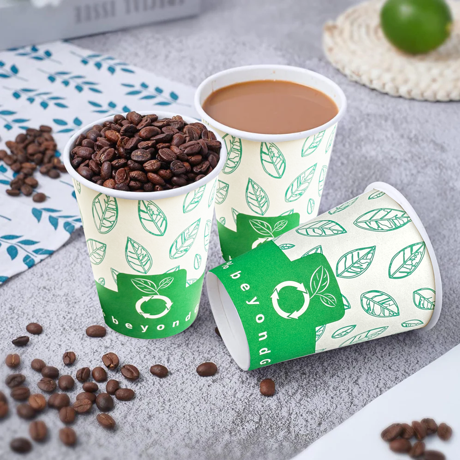 beyondGREEN Aqueous Paper Cups – 12 oz / 16 oz | Hot & Cold Use | Made in USA | 25 CT