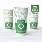 beyondGREEN Aqueous Paper Cups – 12 oz / 16 oz | Hot & Cold Use | Made in USA | 25 CT