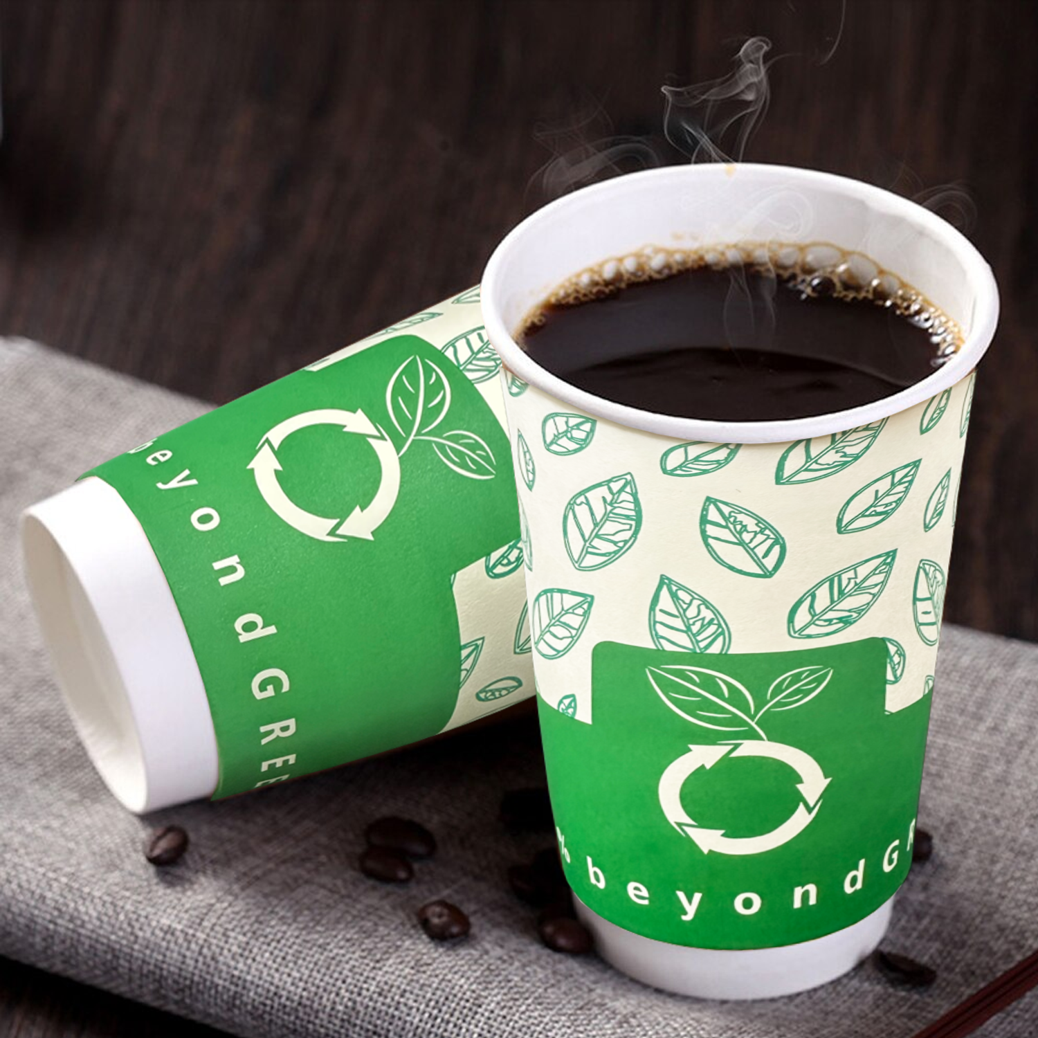 beyondGREEN Aqueous Paper Cups – 12 oz / 16 oz | Hot & Cold Use | Made in USA | 25 CT