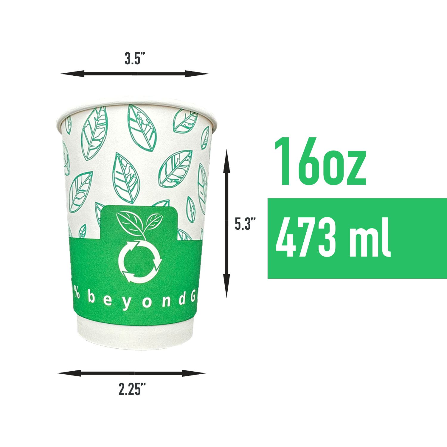 beyondGREEN Aqueous Paper Cups – 12 oz / 16 oz | Hot & Cold Use | Made in USA | 25 CT