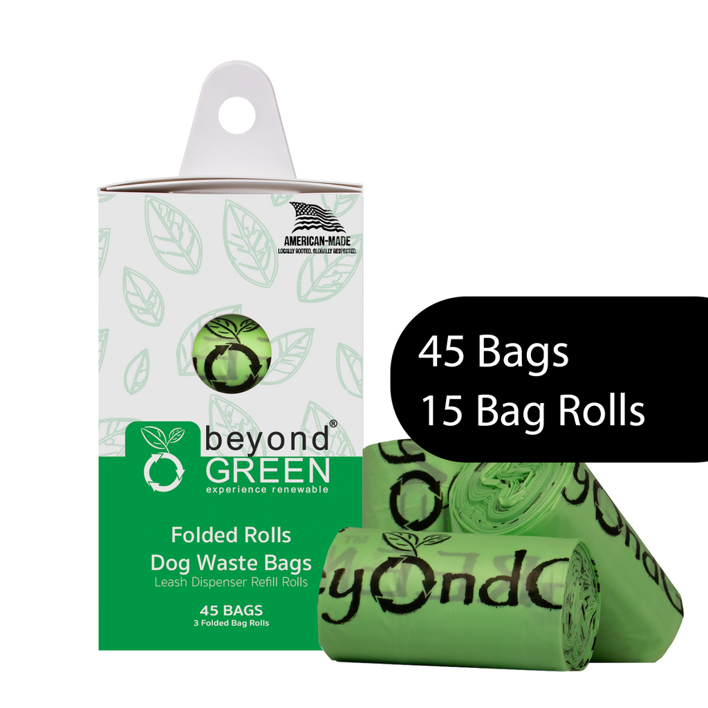beyondGREEN Dog Waste Bags – Folded Rolls – Made in USA, Leak-Resistant, Extra-Strong