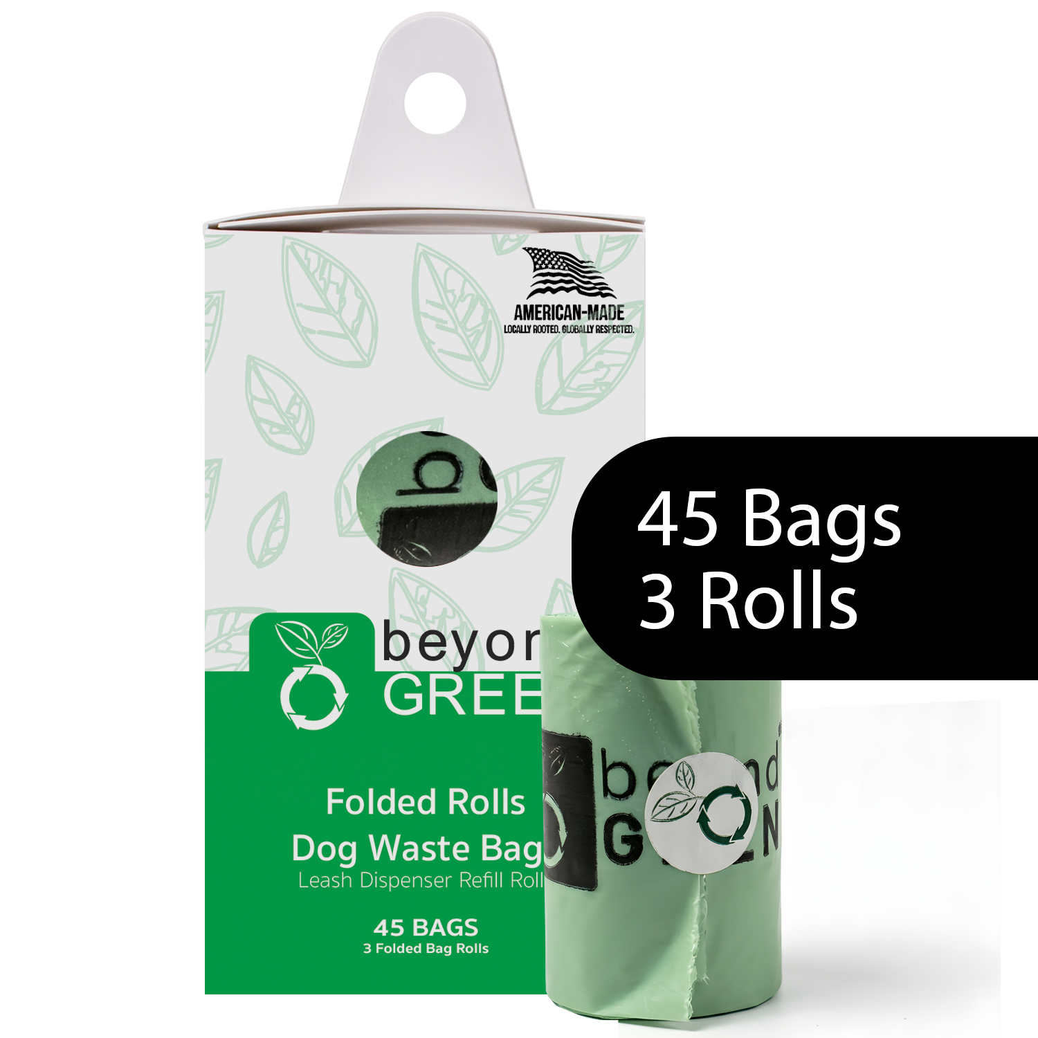 Green Dog Poop Bags – Folded Rolls 9" x 12" - Made in USA