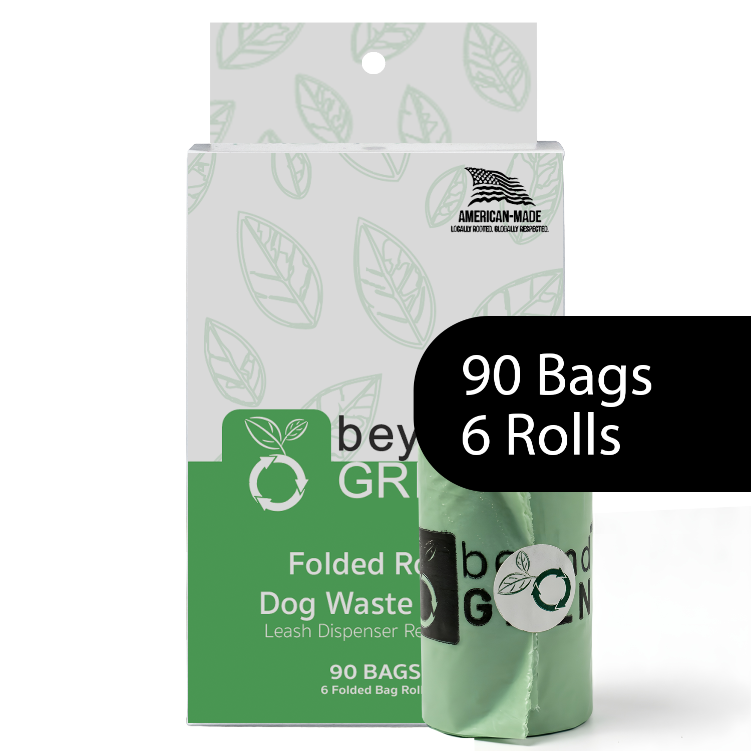 Green Dog Poop Bags – Folded Rolls 9" x 12" - Made in USA