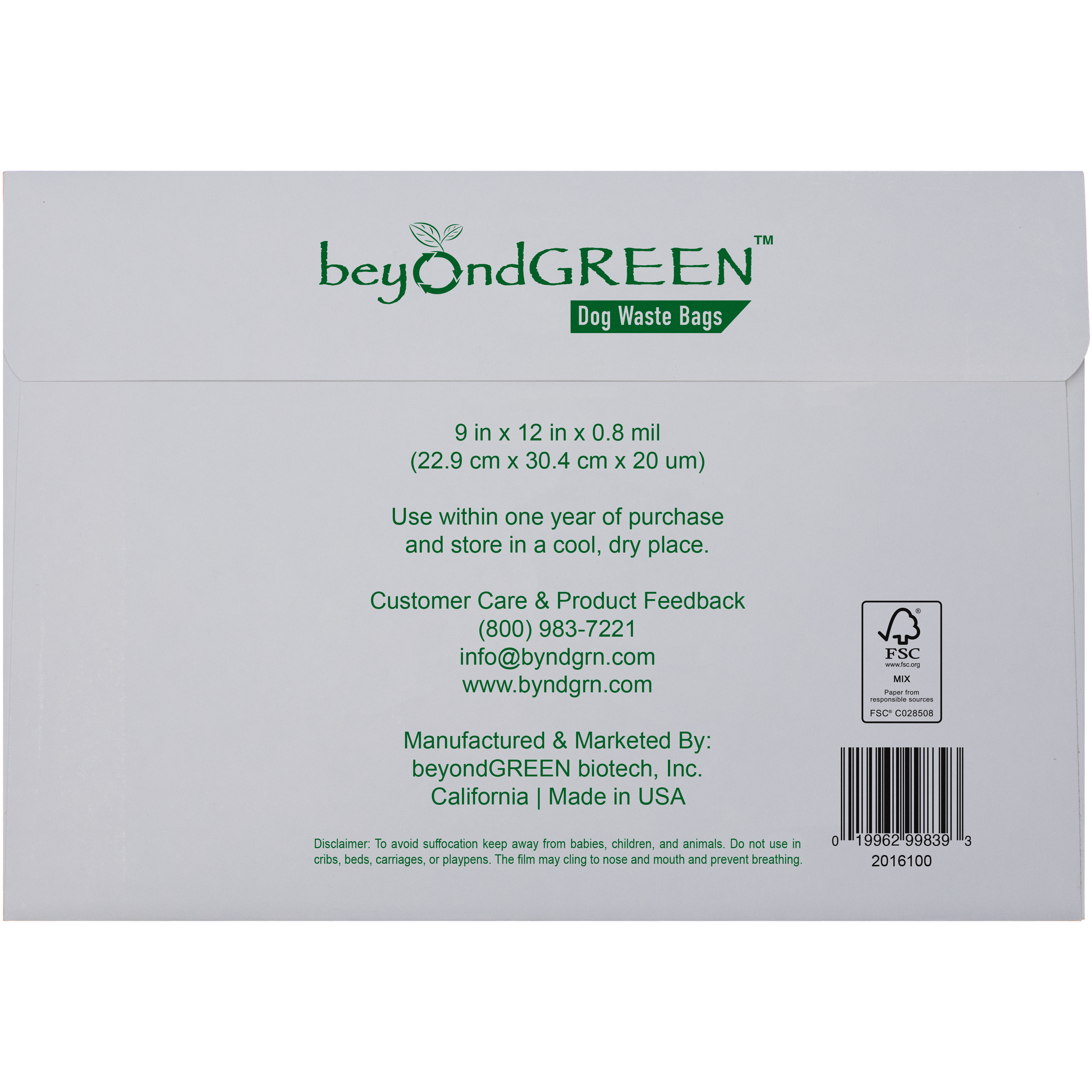 beyondGREEN Dog Waste Bags – Single-Pull Dispenser Refill Pack (100 Bags) – Made in USA, Leak-Resistant, One Bag at a Time