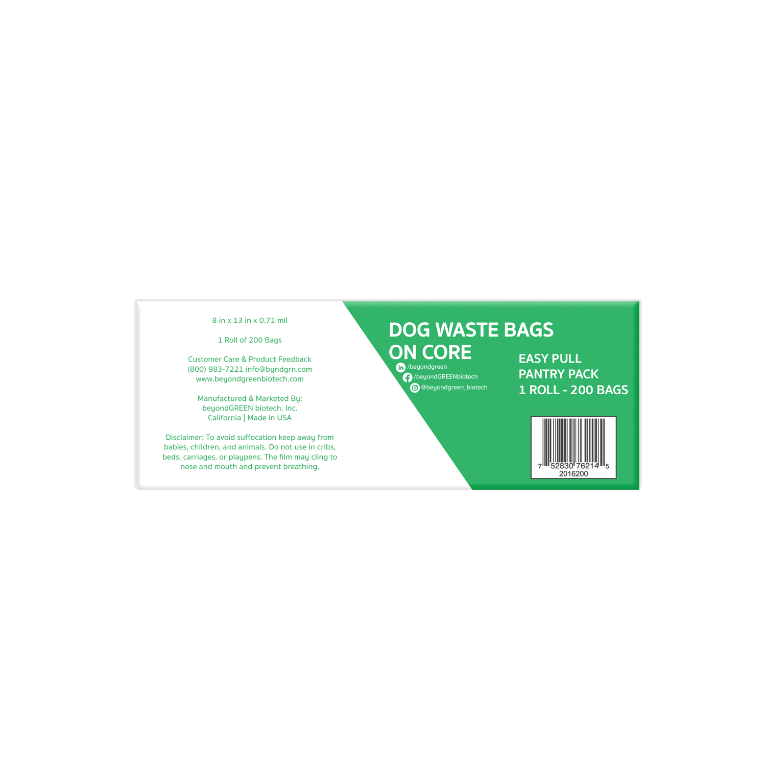 Plant-Based Dog Waste Bags Refill Roll for Park Dispenser - 200 Bags on Roll