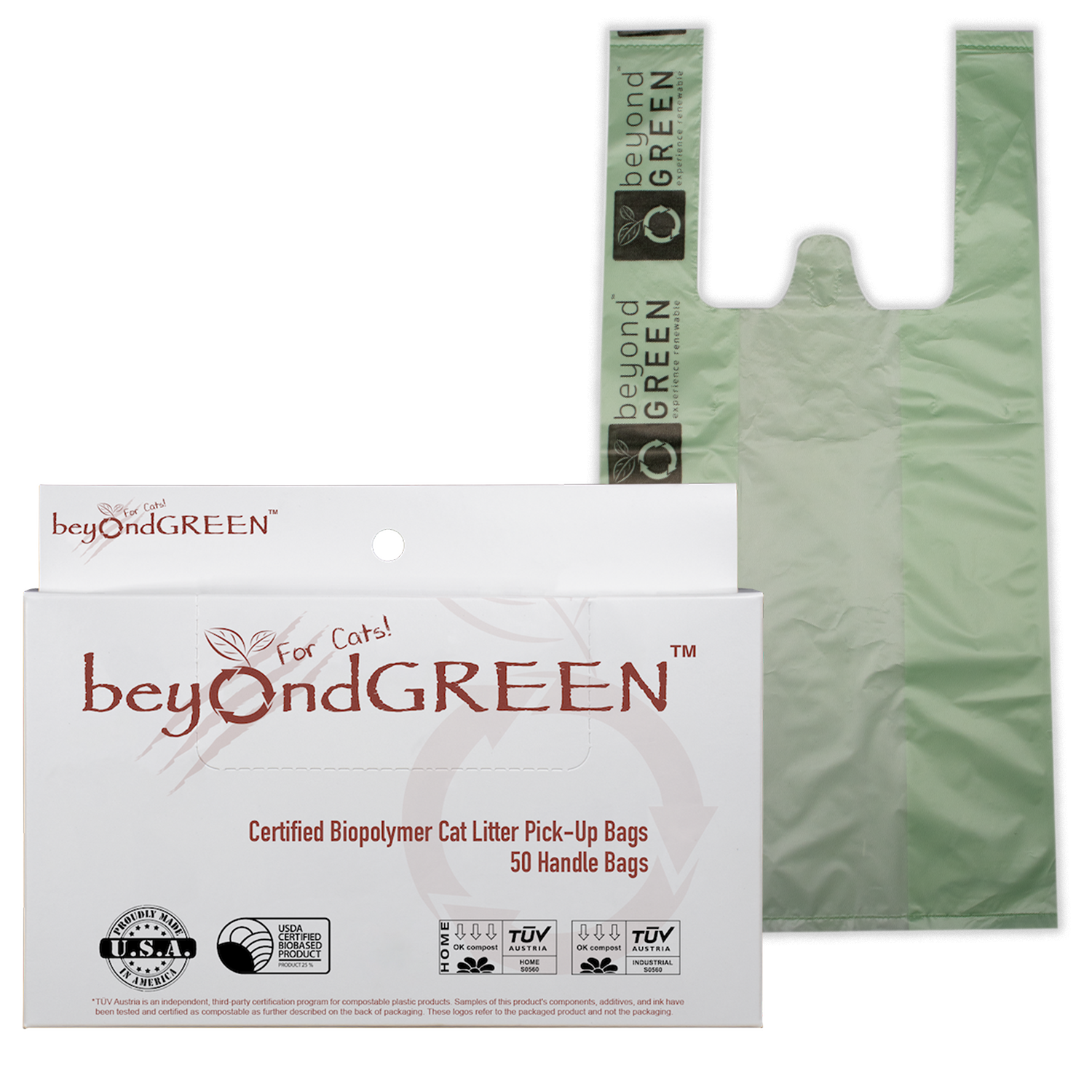 Regular Plant-Based Cat Litter Pick-Up Bags with Handles - 50 Bags