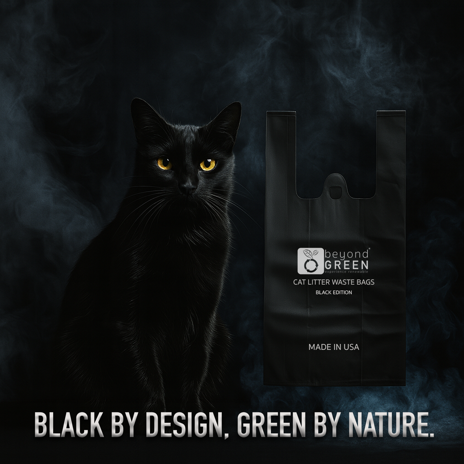 beyondGREEN Cat Litter Bags with Handles – 100 Count Black Edition – Made in USA, Leak-Resistant & Easy-Tie