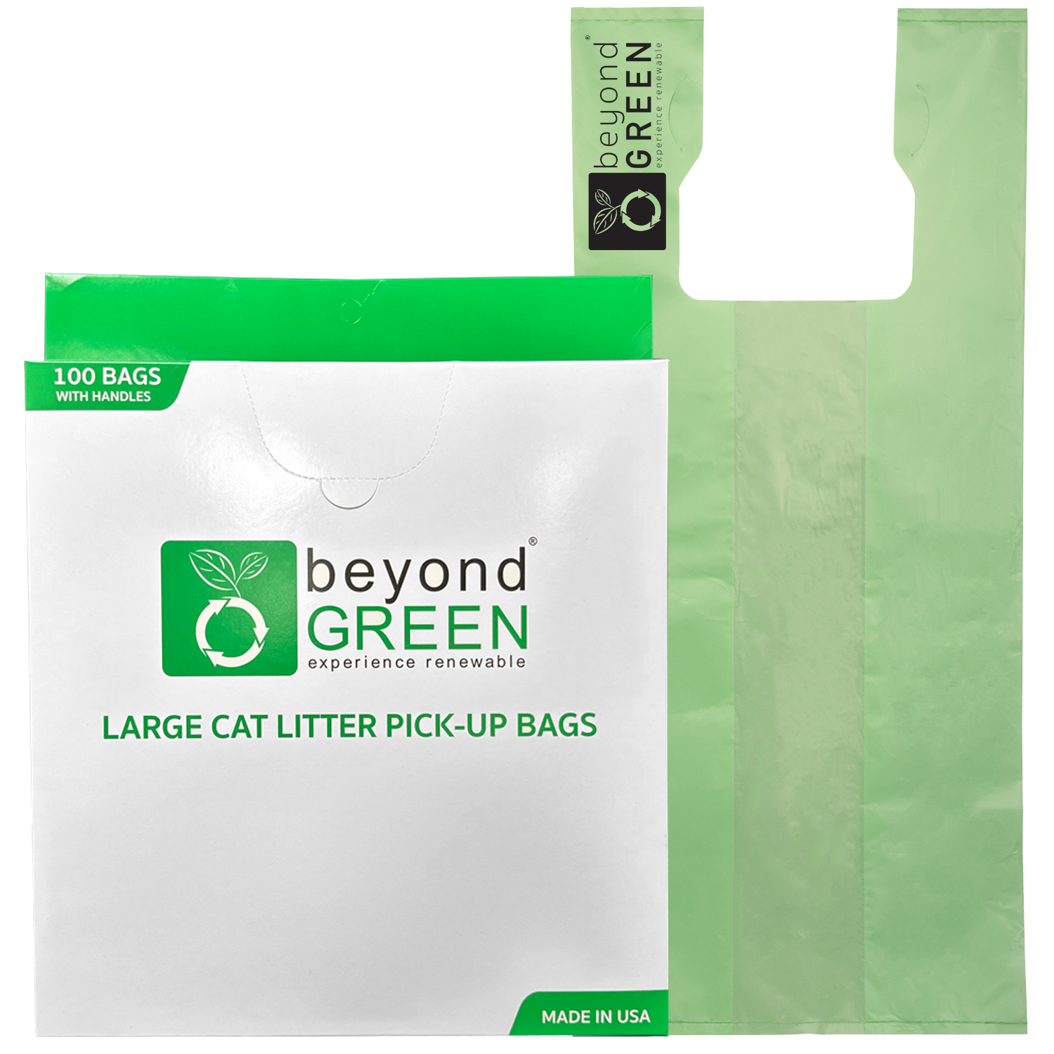 Large Plant-Based Cat Litter Pick-Up Bags with Handles - 100 Bags