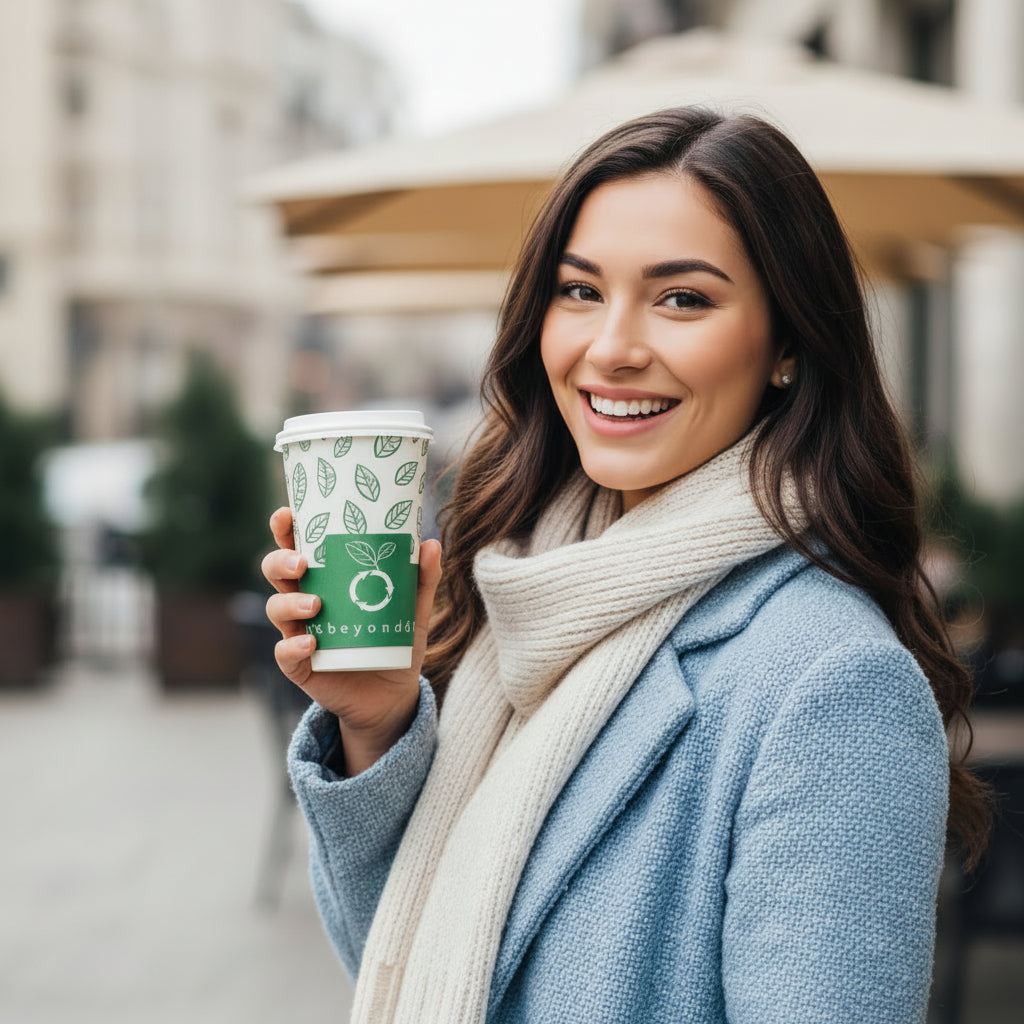 beyondGREEN Aqueous Paper Cups – 12 oz / 16 oz | Hot & Cold Use | Made in USA | 25 CT