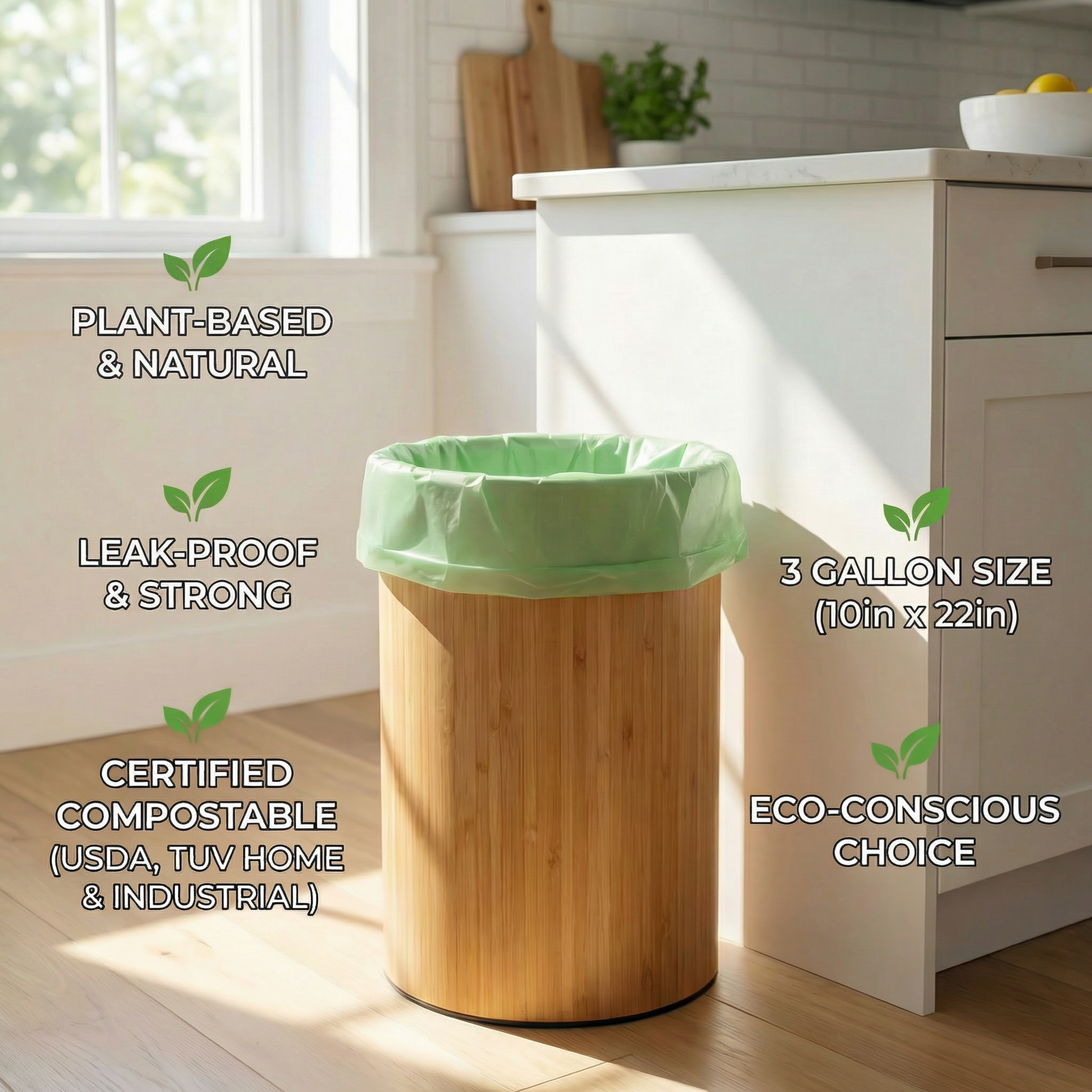 3-Gallon Plant-Based Trash Can Liner - 50 Bags