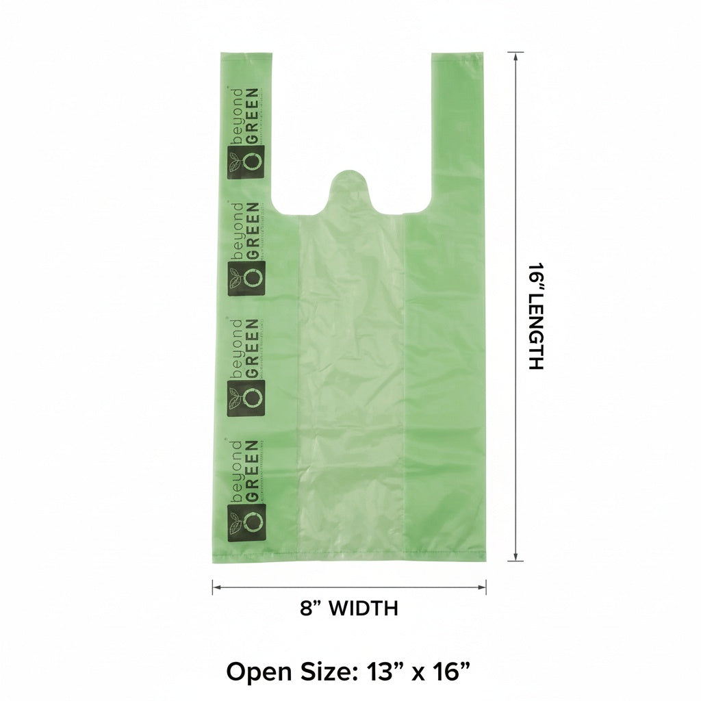 Green Dog Waste Bags – 8" x 16" with 5" Gusset & Handles – Made in USA