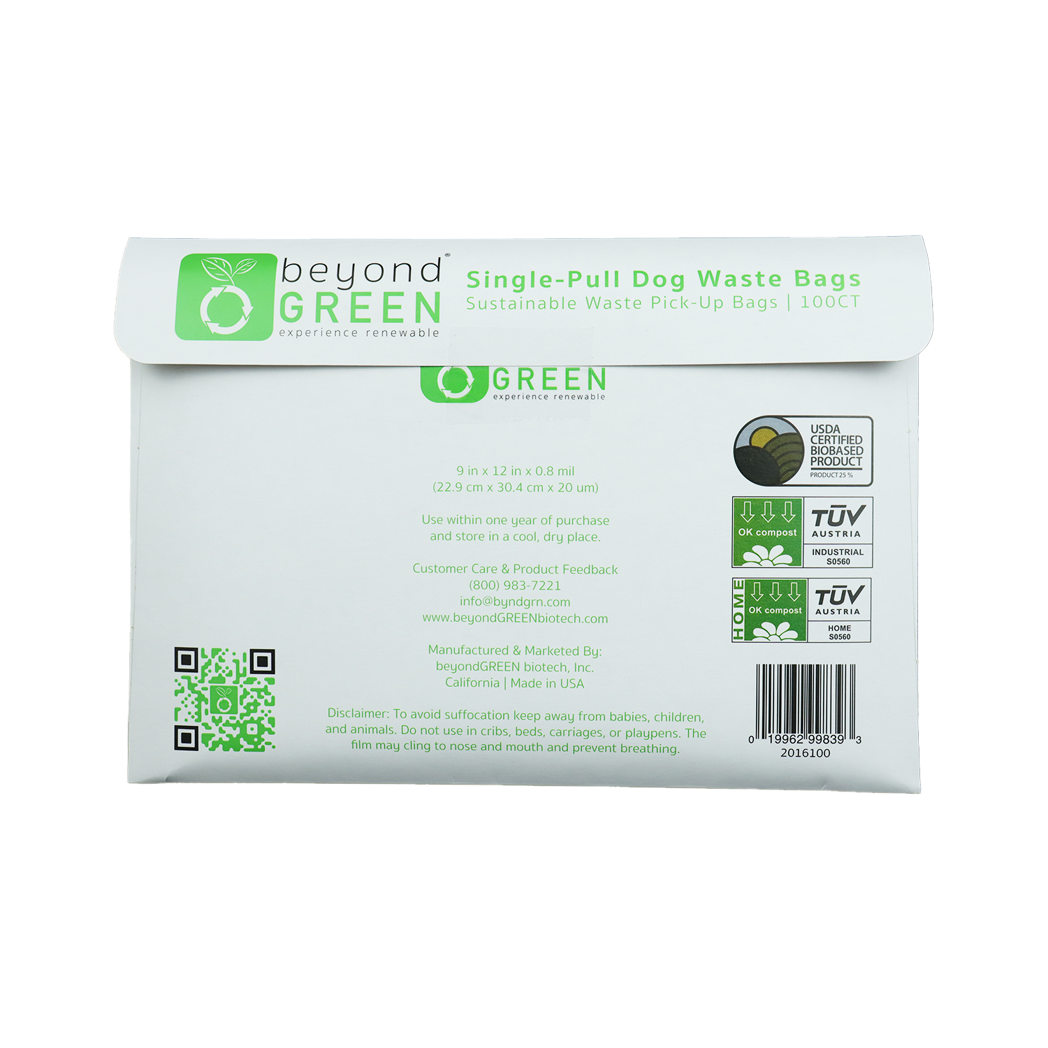 Plant-Based Dog Poop Bags Refill for Single-Pull Park Dispenser - 100 Bags