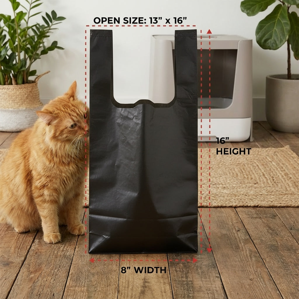 Black Cat Litter Bags – 8" x 16" with 5" Gusset & Handles – Made in USA