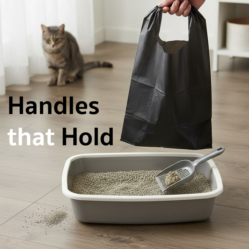 Black Cat Litter Bags – 8" x 16" with 5" Gusset & Handles – Made in USA