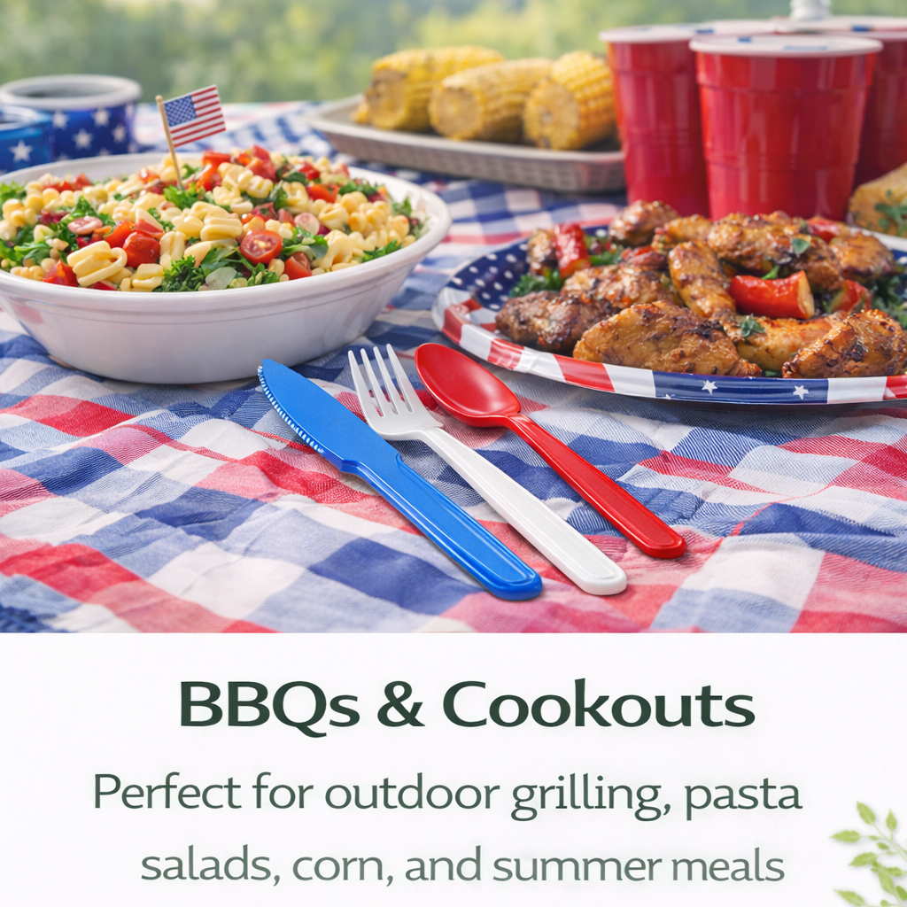 beyondGREEN Assorted Cutlery Pack – 30 Count (Red, White & Blue) – Made in USA, Durable Heavy-Duty Set