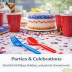 beyondGREEN Assorted Cutlery Pack – 30 Count (Red, White & Blue) – Made in USA, Durable Heavy-Duty Set