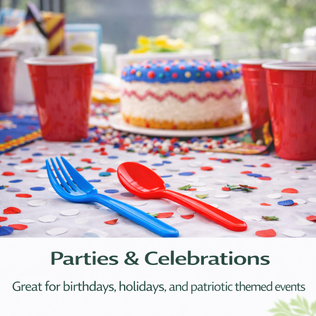 beyondGREEN Assorted Cutlery Pack – 30 Count (Red, White & Blue) – Made in USA, Durable Heavy-Duty Set