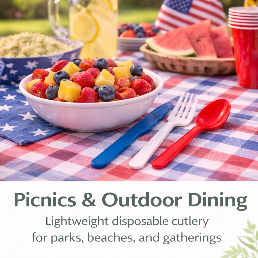 beyondGREEN Assorted Cutlery Pack – 30 Count (Red, White & Blue) – Made in USA, Durable Heavy-Duty Set