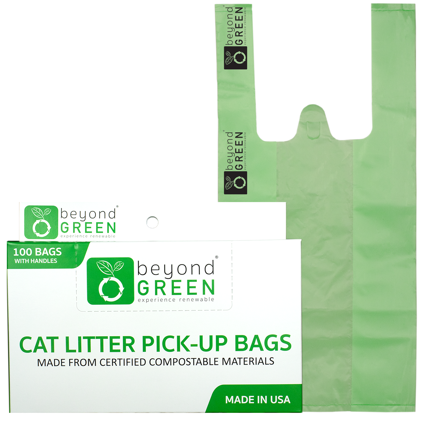 Plant-Based Cat Litter Pick-Up Bags with Handles - 100 bags