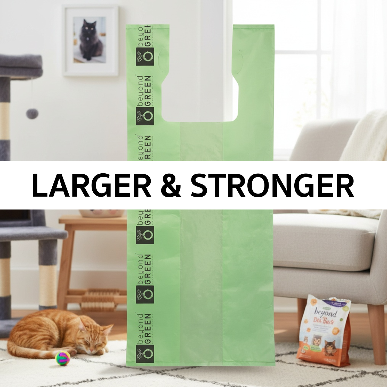 Large Green Cat Litter Bags – 10" x 20" with 7" Gusset & Handles – Made in USA