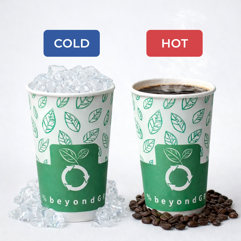 beyondGREEN Aqueous Paper Cups – 12 oz / 16 oz | Hot & Cold Use | Made in USA | 25 CT