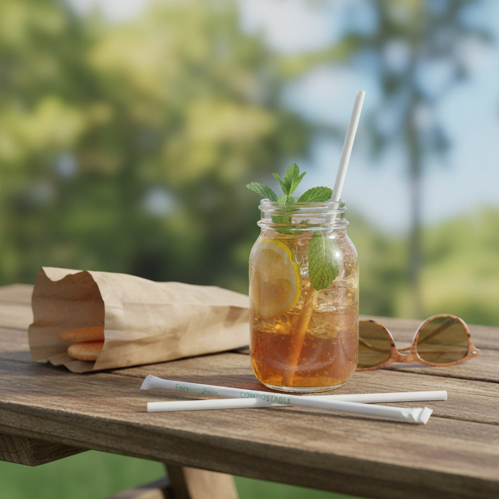 Wrapped 7.75'' x 0.24'' Compostable White Jumbo Drinking Straws - 2,500 Count