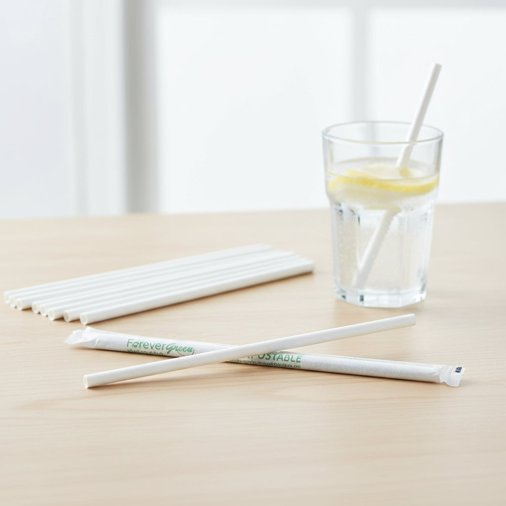 Wrapped 7.75'' x 0.24'' Compostable White Jumbo Drinking Straws - 2,500 Count