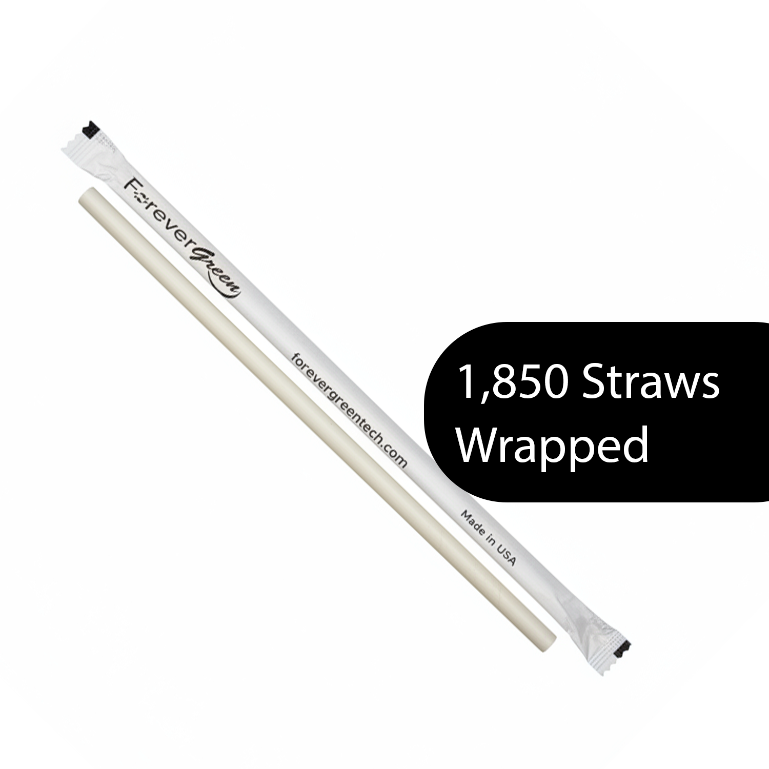 Wrapped 10.25'' x 0.27'' Compostable White Giant Drinking Straws - 1,850 Count