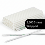 Wrapped 7.75'' x 0.24'' Compostable White Jumbo Drinking Straws - 2,500 Count