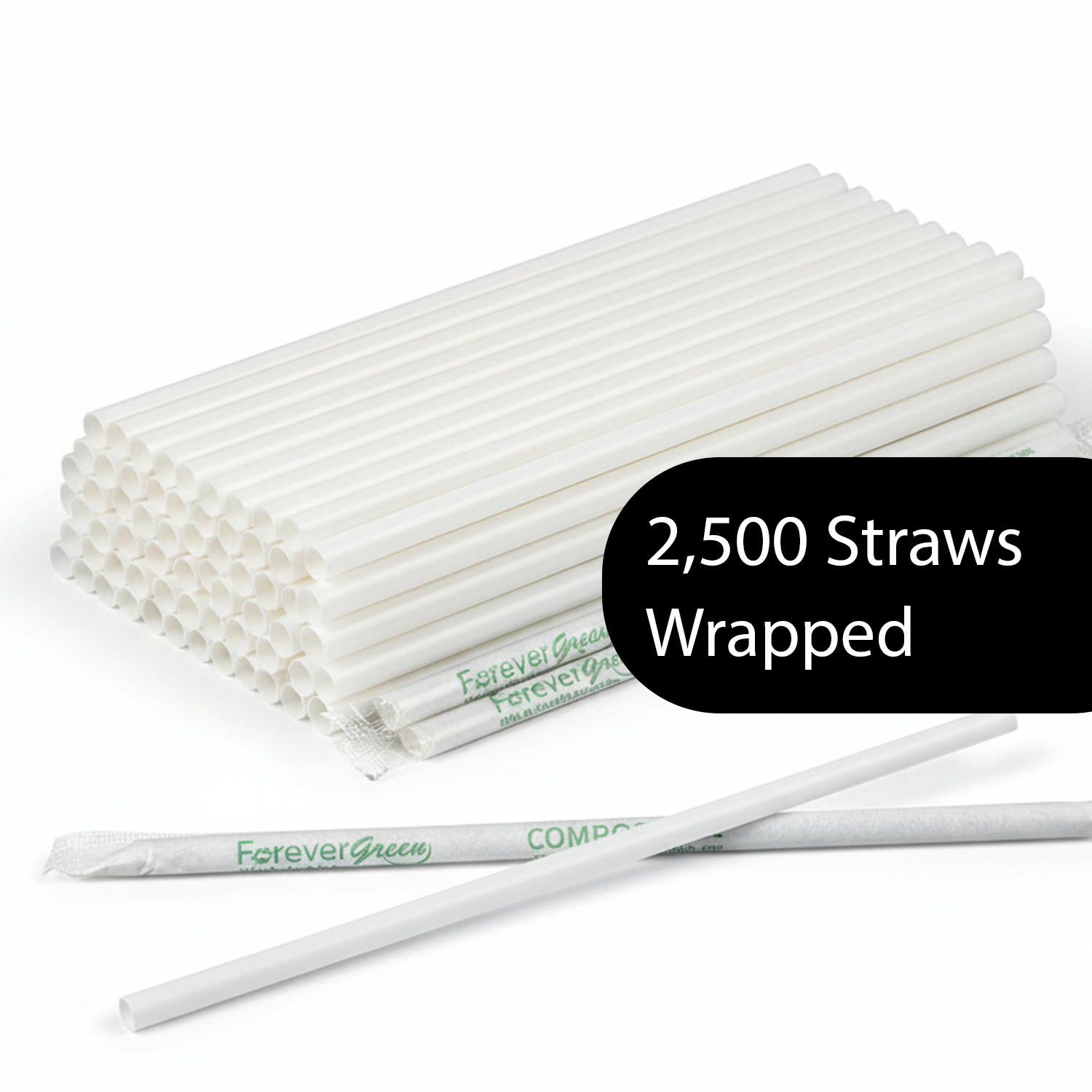 Wrapped 7.75'' x 0.24'' Compostable White Jumbo Drinking Straws - 2,500 Count