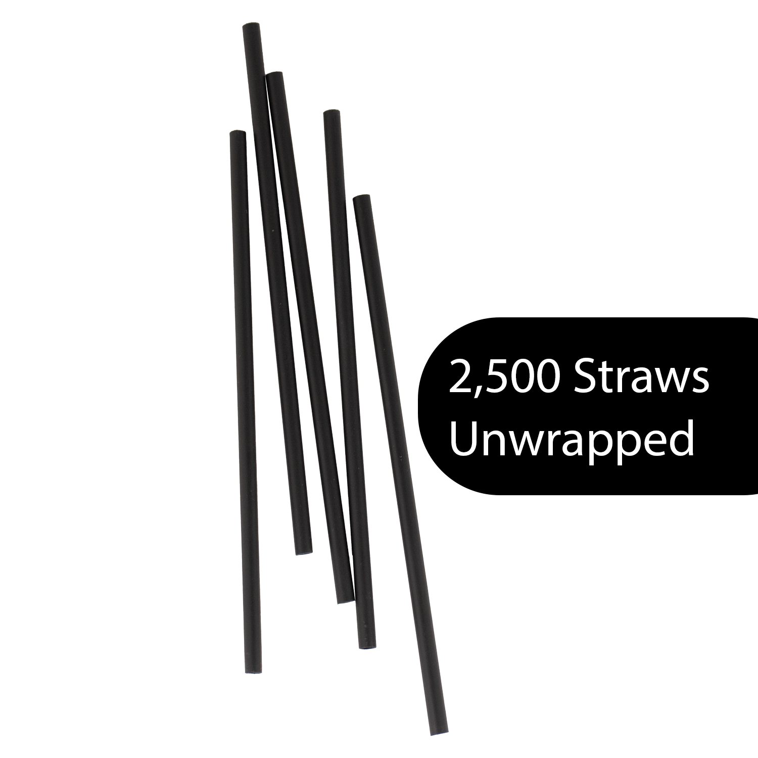 Straws, Jumbo Size 7.75", Black, Unwrapped – Bulk Pack - 2,500 Count