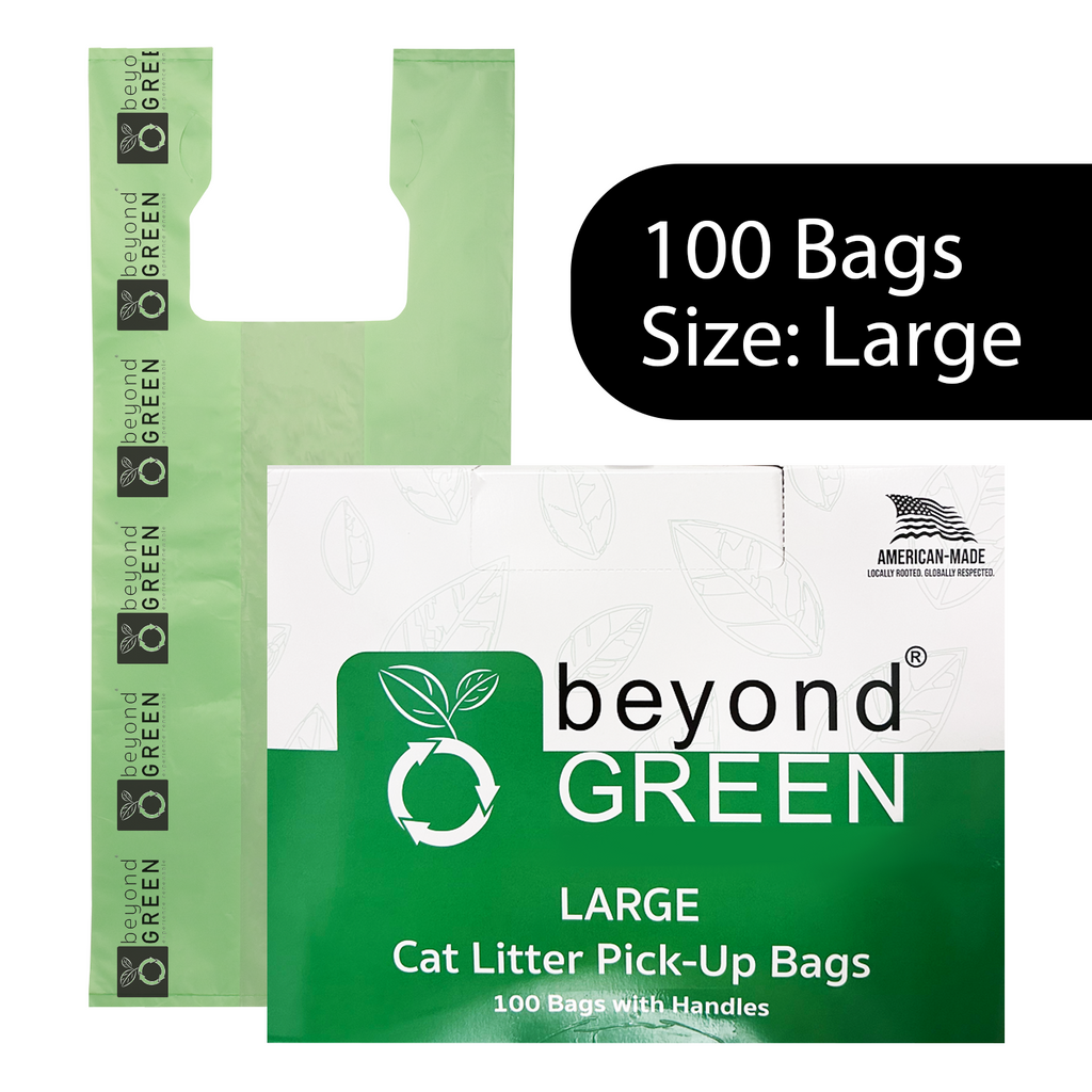 Large Green Cat Litter Bags – 10" x 20" with 7" Gusset & Handles – Made in USA