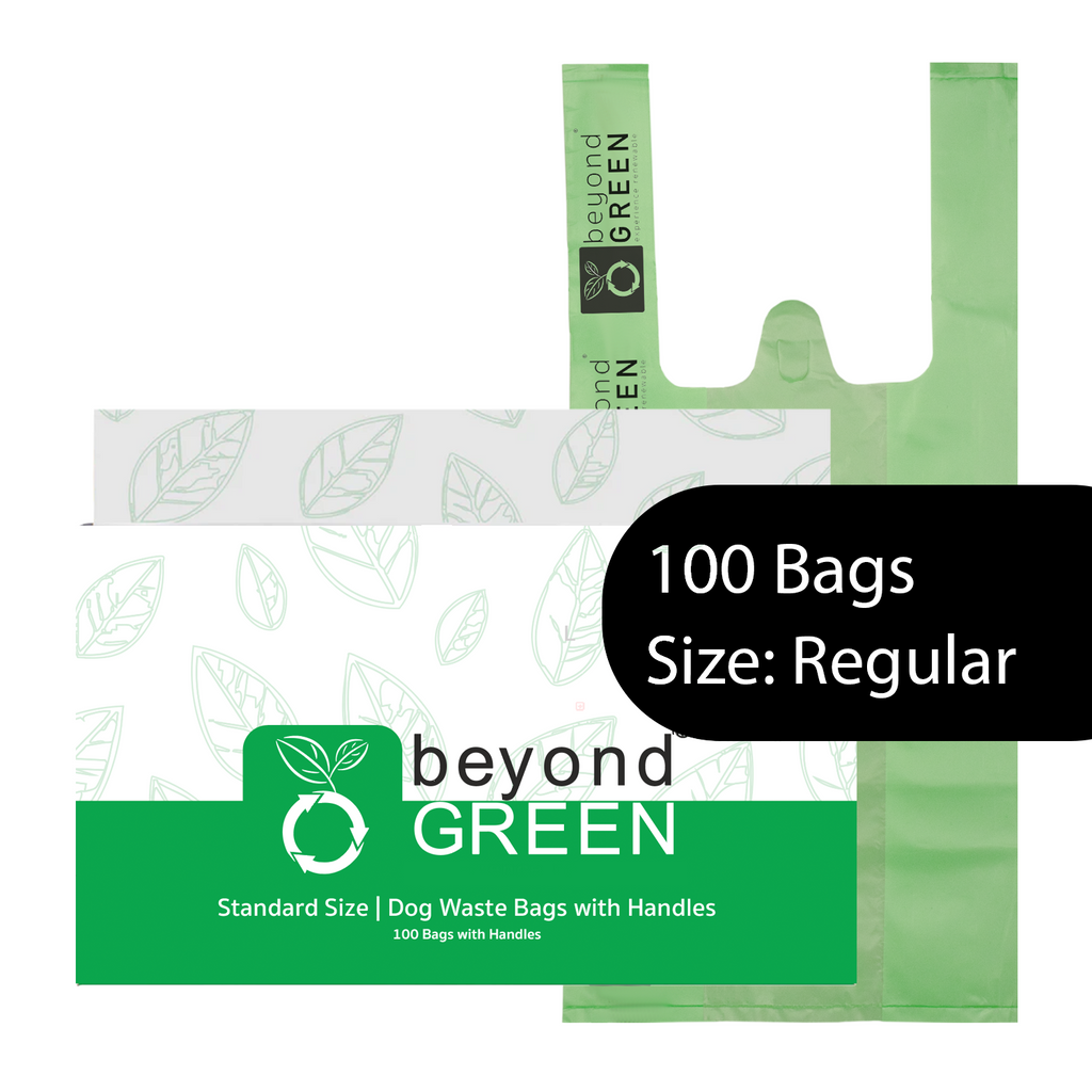 Green Dog Waste Bags – 8" x 16" with 5" Gusset & Handles – Made in USA