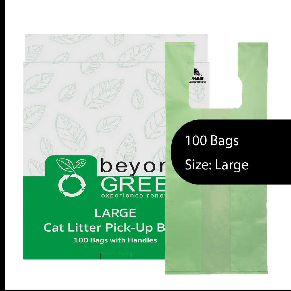 beyondGREEN Cat Litter Bags with Handles – Made in USA, Leak-Resistant & Easy-Tie