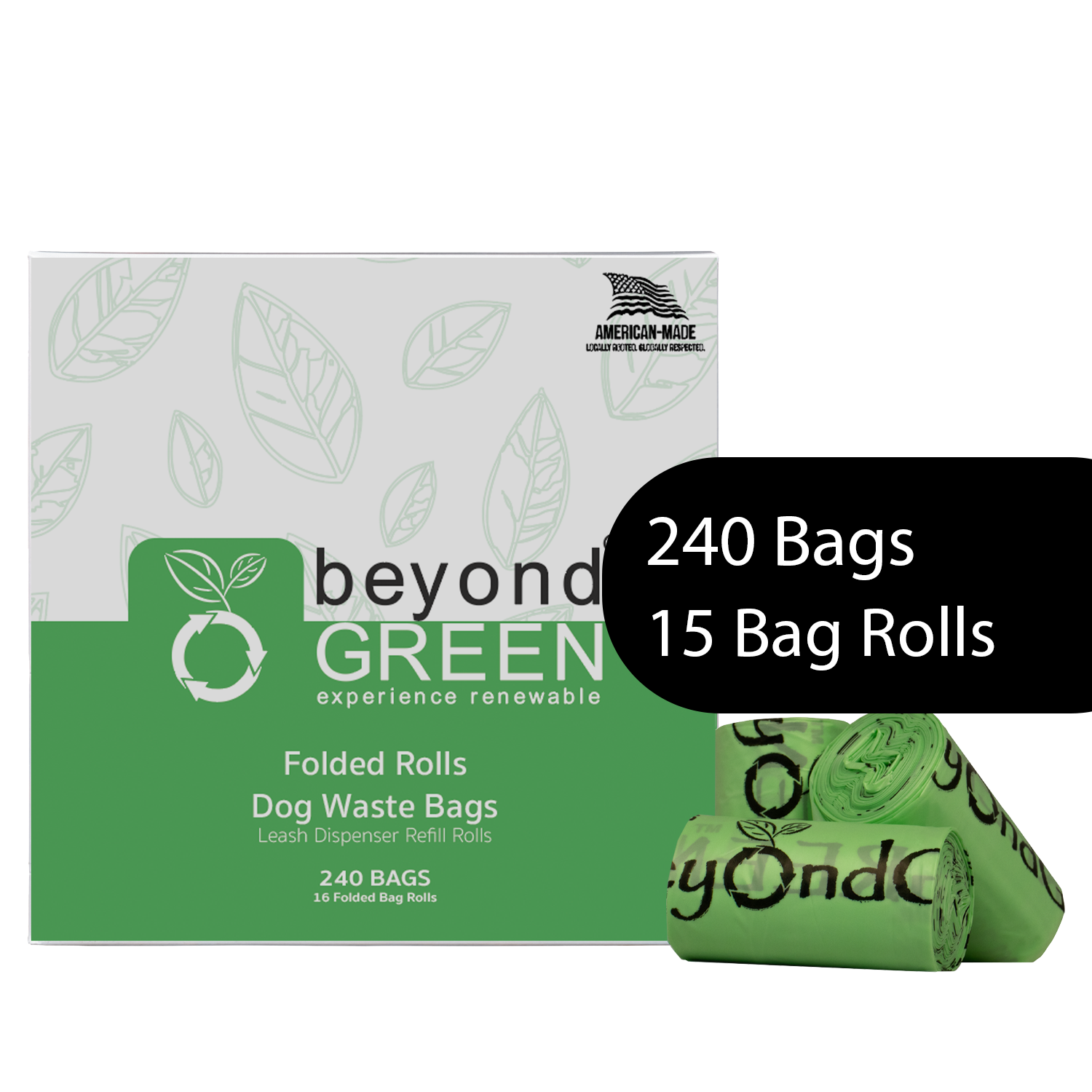 beyondGREEN Dog Waste Bags – Folded Rolls – Made in USA, Leak-Resistant, Extra-Strong