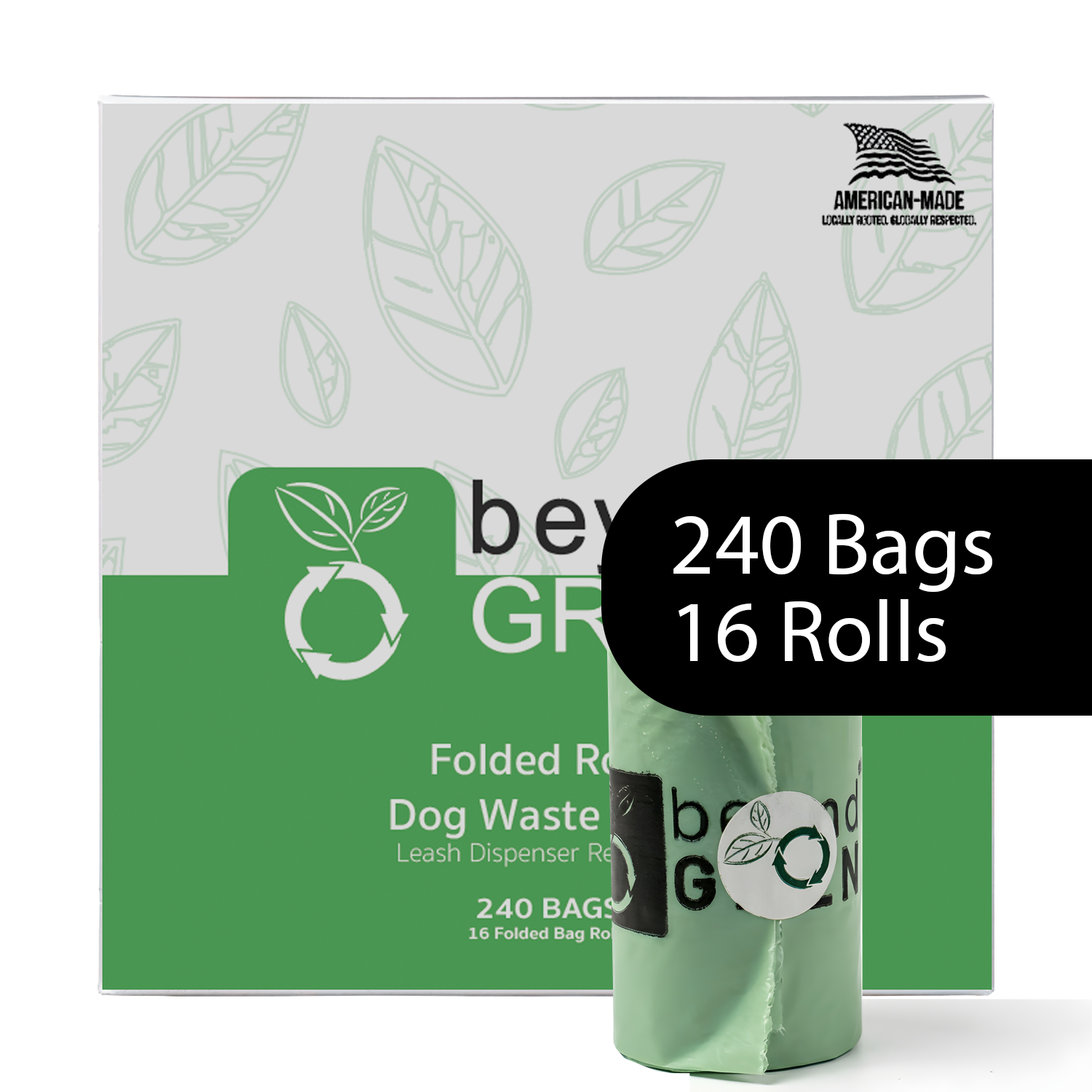 Green Dog Poop Bags – Folded Rolls 9" x 12" - Made in USA