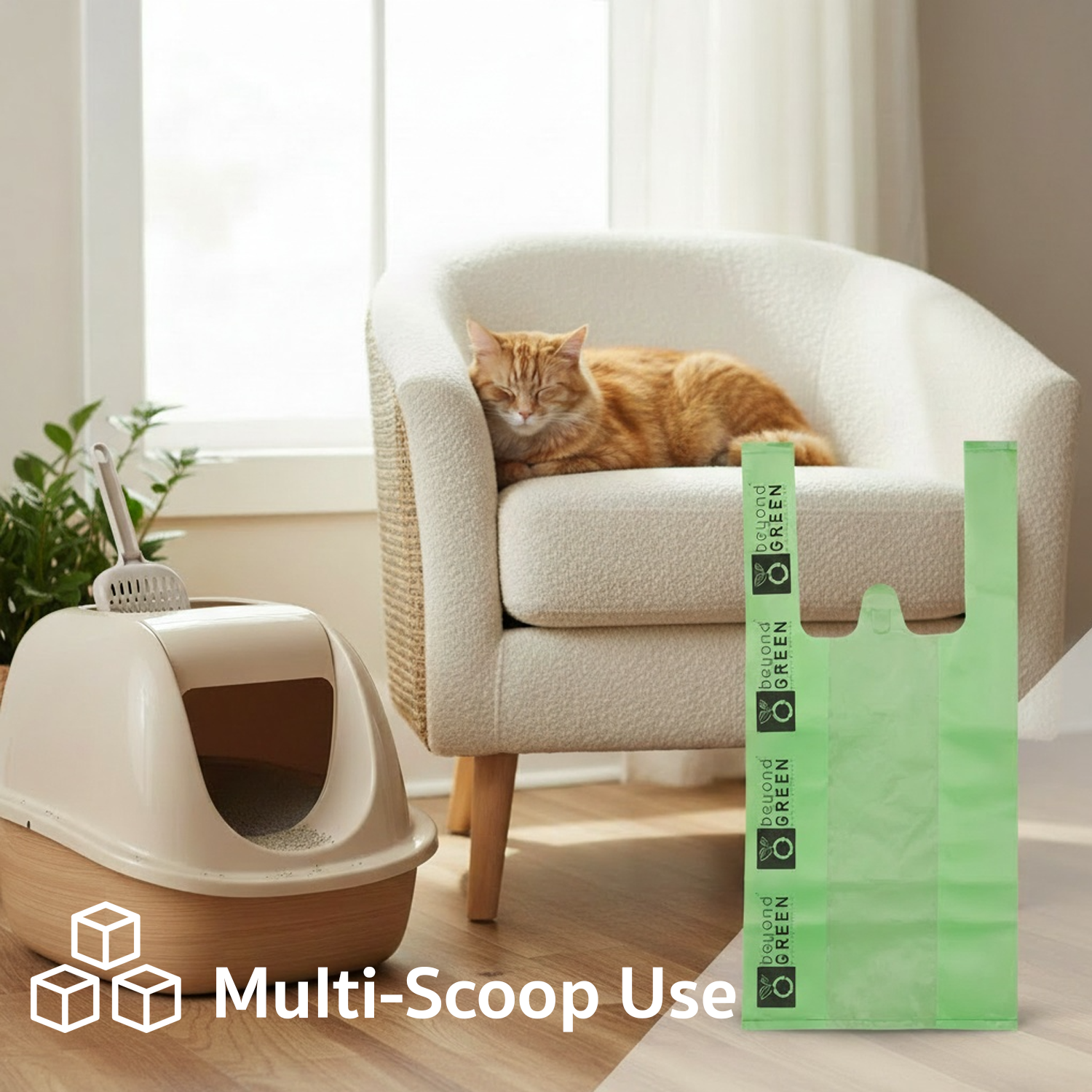 Green Cat Litter Bags – 8" x 16" with 5" Gusset & Handles – Made in USA