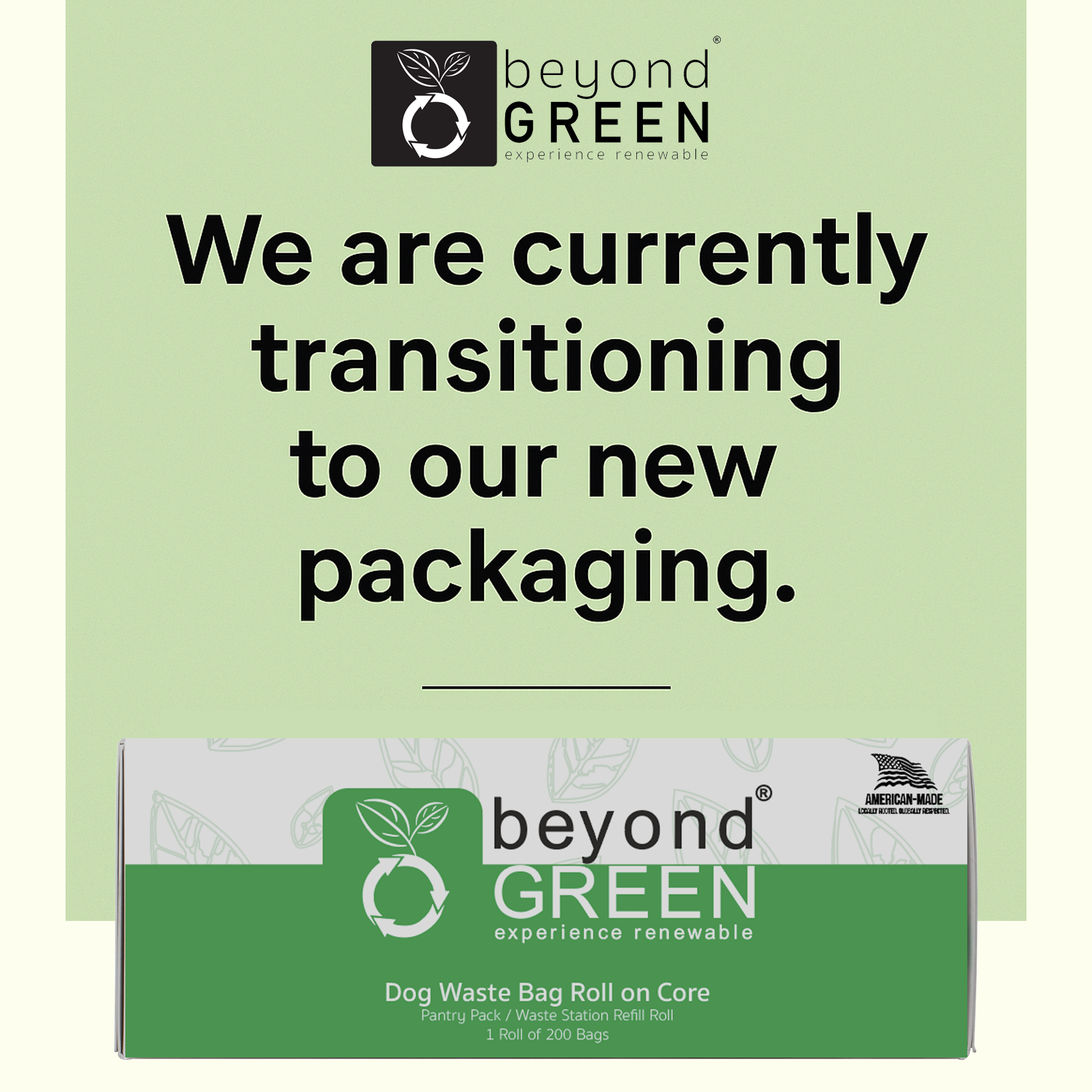 beyondGREEN Dog Waste Bags – Grab & Go Bulk Pack – 200 Bags on Roll with Core - Made in USA, Leak-Resistant, Folded Rolls