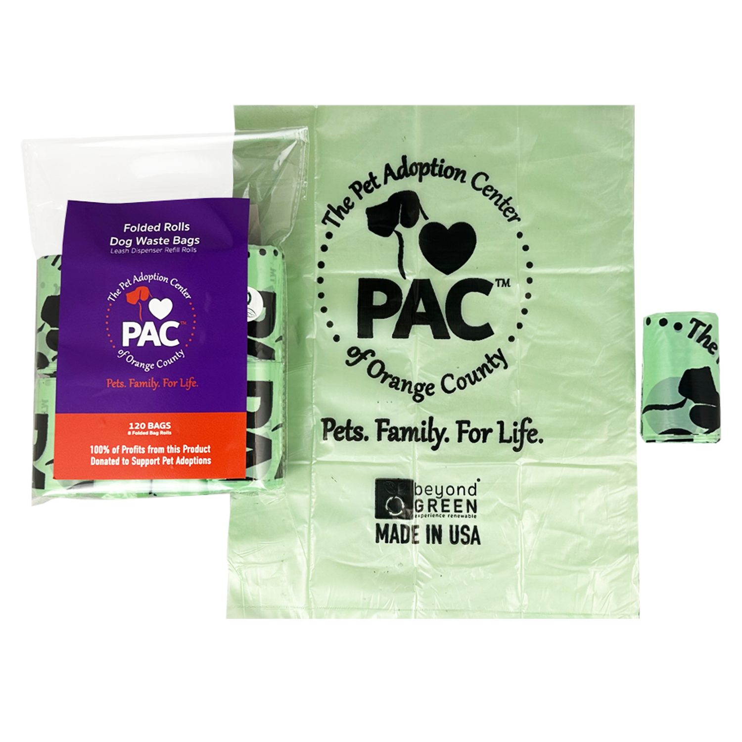 beyondGREEN x PAC-OC — 120 Count Dog Waste Bags (Folded Rolls)