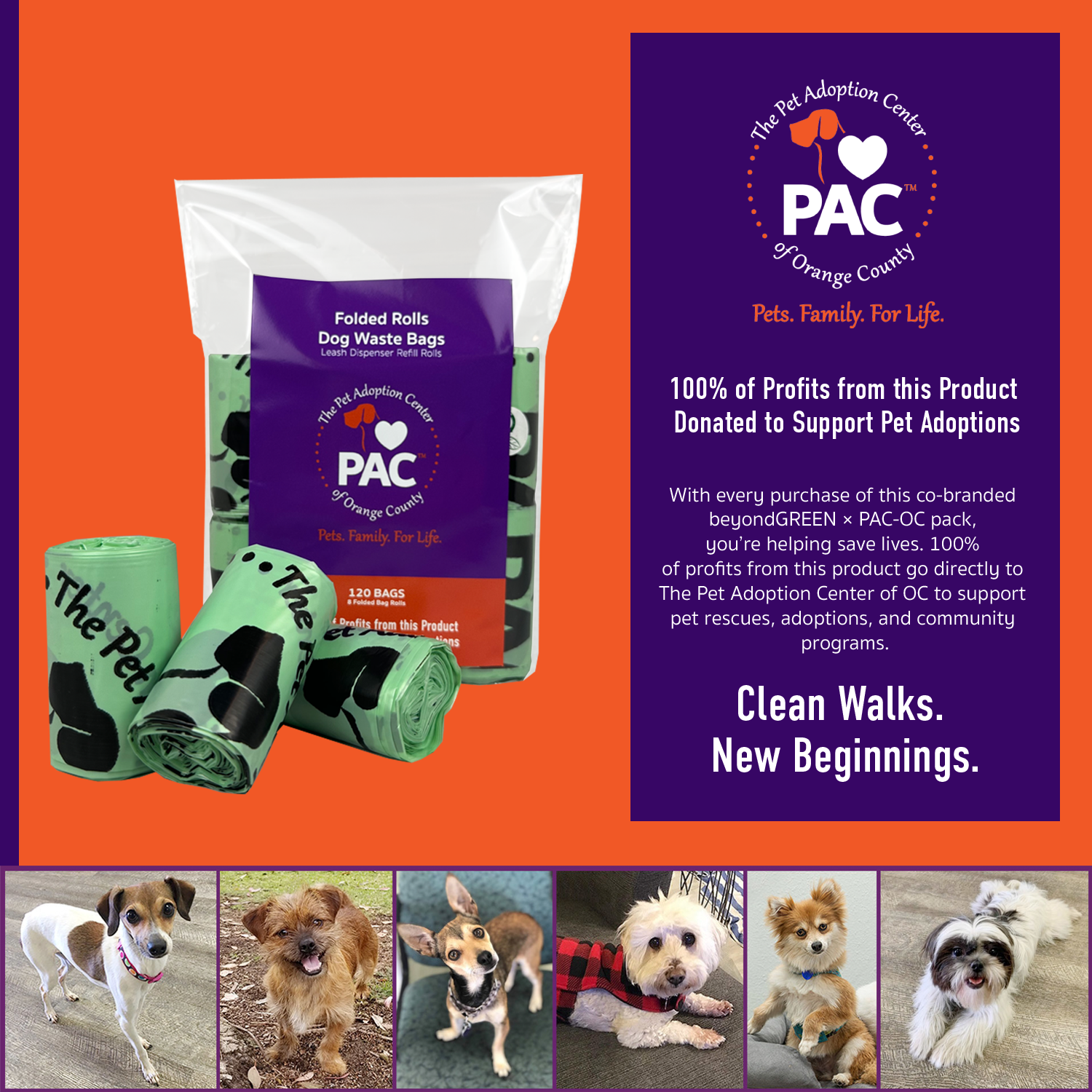 beyondGREEN x PAC-OC — 120 Count Dog Waste Bags (Folded Rolls)