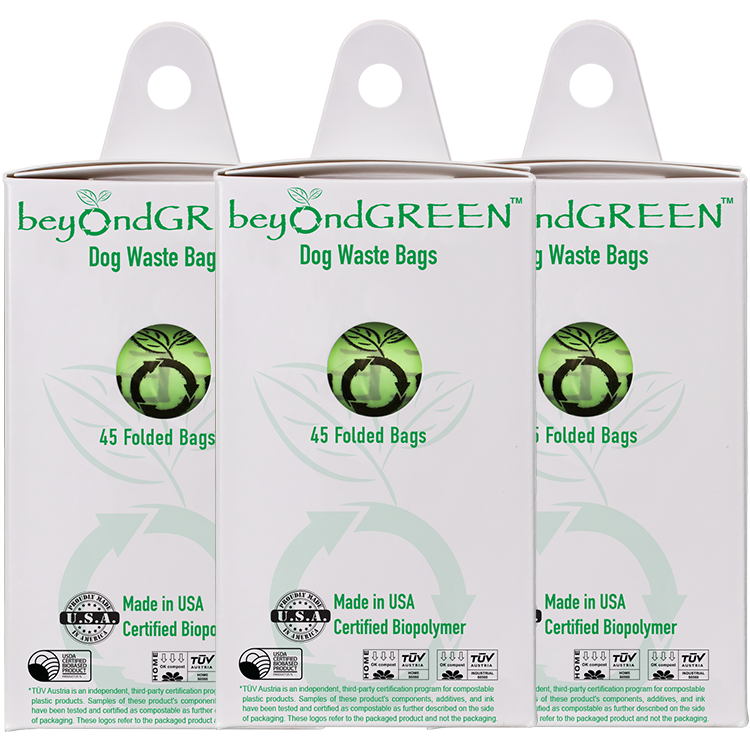 Plant-Based Dog Waste Bags for Leash Dispenser - 3 Packages of 45 Bags Bundle
