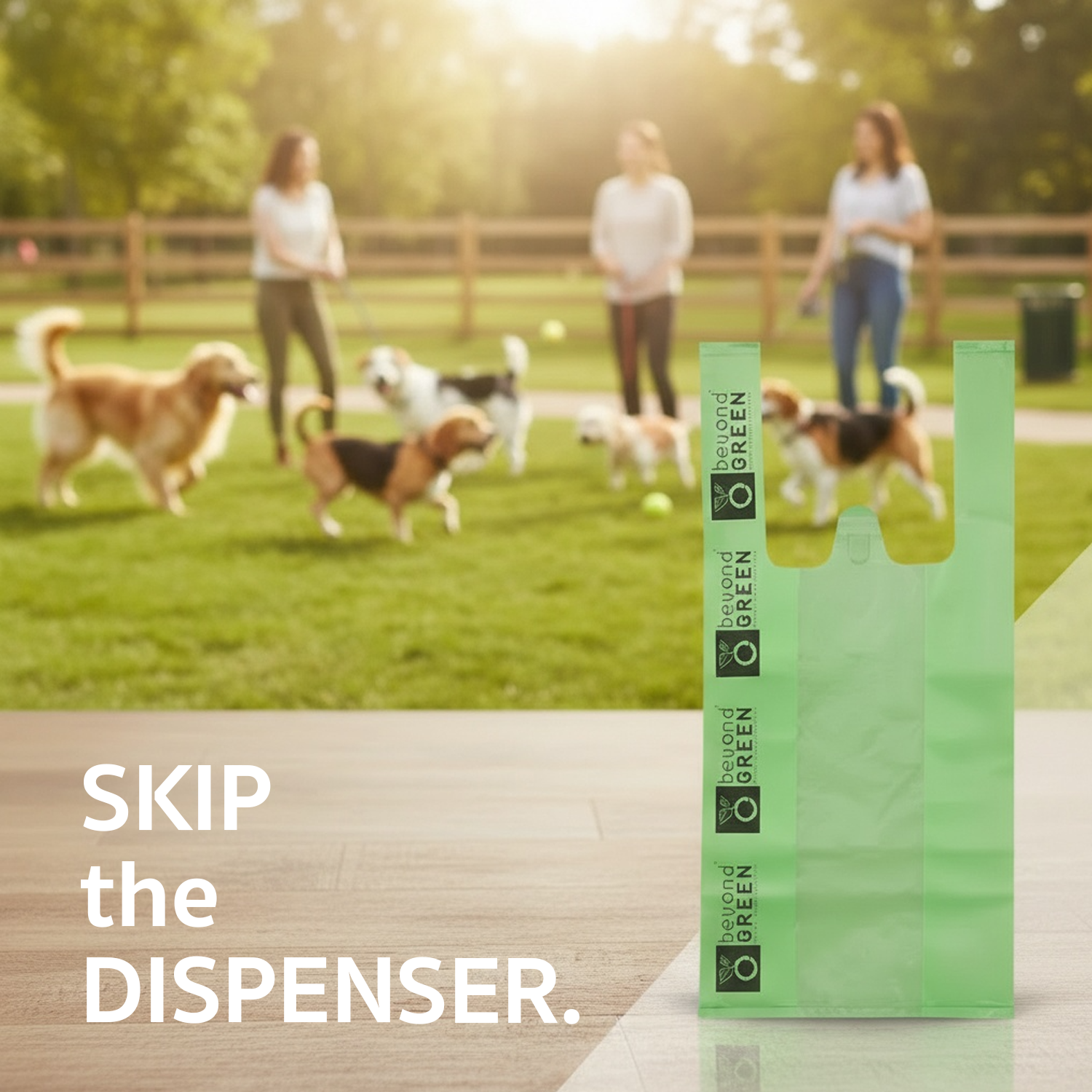 Green Dog Waste Bags – 8" x 16" with 5" Gusset & Handles – Made in USA